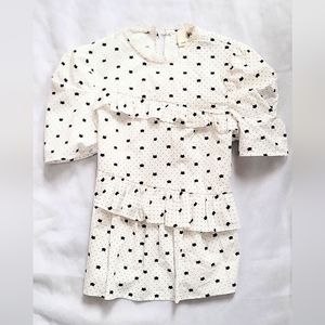 NWOT! Boho Ruffle Cat Polka Dot Print Lace Collar Women's Blouse Size Sm…